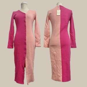 NWT SIMMI London Baby Pink and Hot Pink Long Sleeve Sweater Bodycon Dress